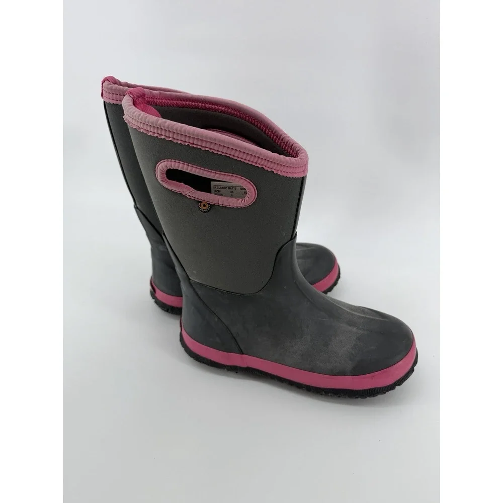 BOGS‎ Classic Matte Boots Youth Kid's Girl's Gray Pink Insulated Winter Sz US 5